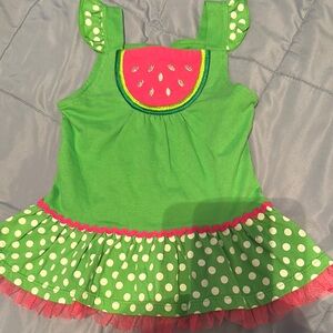 Green Polka Dot Dress with Watermelon Design